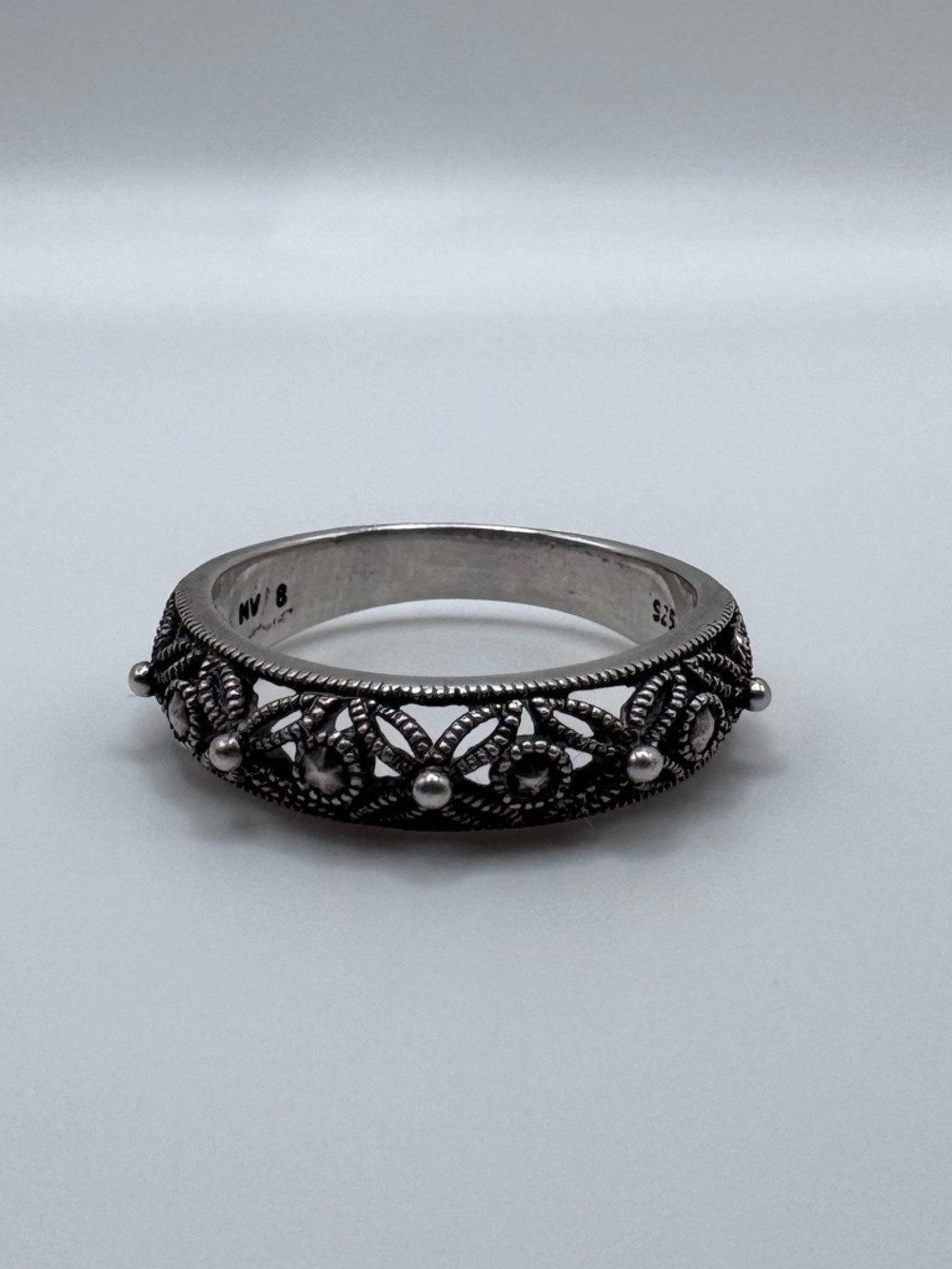 Sterling Silver 925 Filigree Floral Ring Sz 8.5